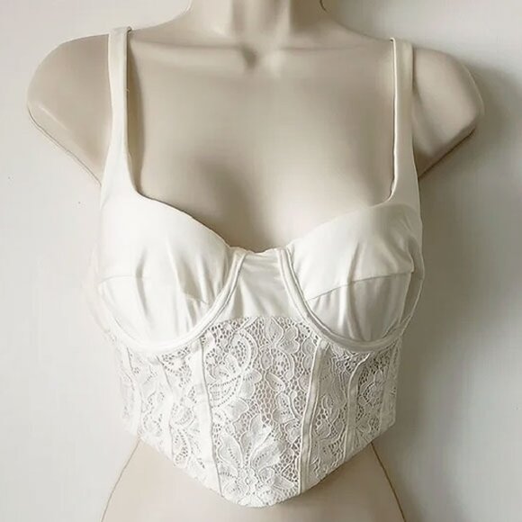 AFRM Corset Bustier Longline Bra Top M Ivory White - Picture 2 of 6